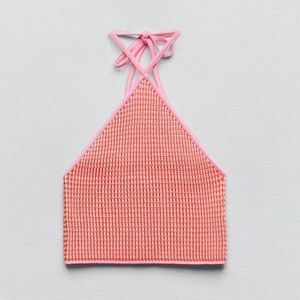 Zara Knit Pink and Orange Halter Crop Top